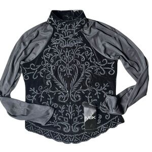 NWT MSK Mesh Beaded Sheer Sleeve Top